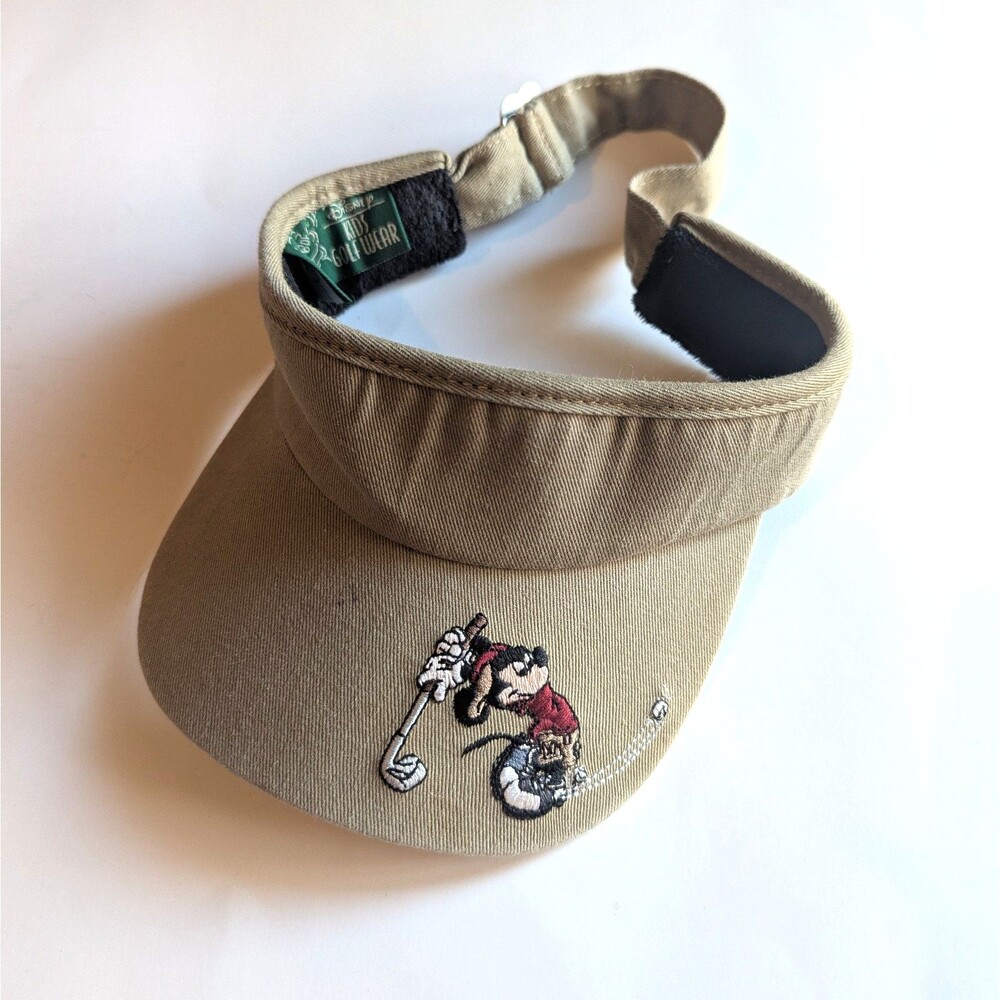Vintage Disney Golf Kids Mickey Mouse Khaki Visor 1990s Strapback